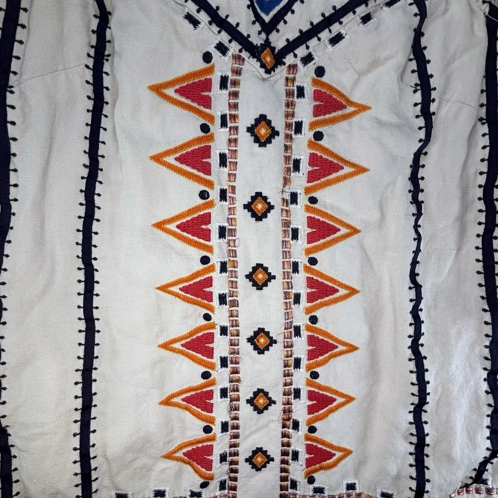 Anemia+Kin Anthropologie Reagan Embroidered Shift Dress linen Blend Size 2 Boho - Picture 7 of 16